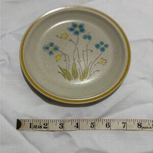 Vintage Stoneware Floral Patterned Plate with Yellow Rim